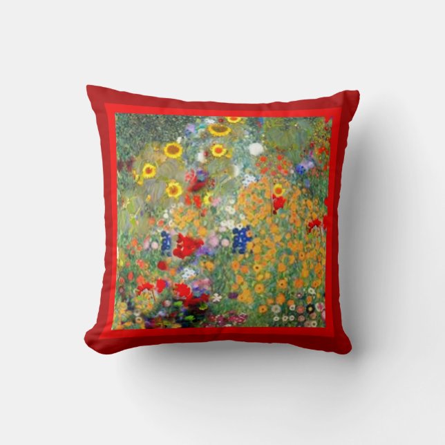 Coussin rouge de jardin de style de Klimt par (Recto)