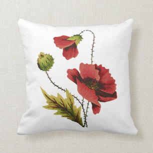 Coussin rouge de pavots de broderie de Faux