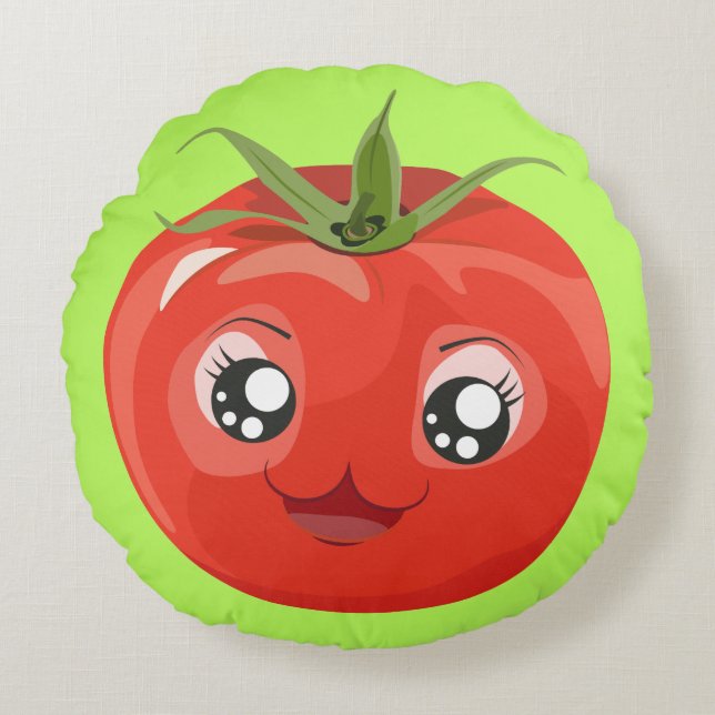 Coussin rouge de tomate de kawaii (Devant)