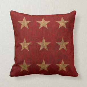 Coussin Rouge d'étoiles et naturel rustiques
