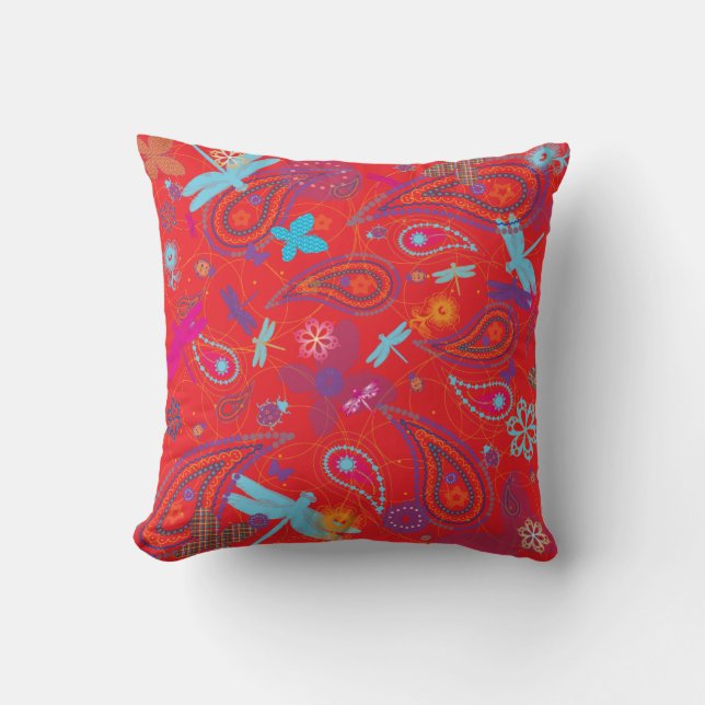 Coussin Rouge deux "de pique-nique d'été le rétro" a (Recto)