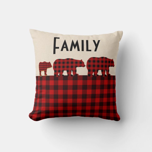 Coussin rouge d'ours de plaid de Buffalo (Recto)