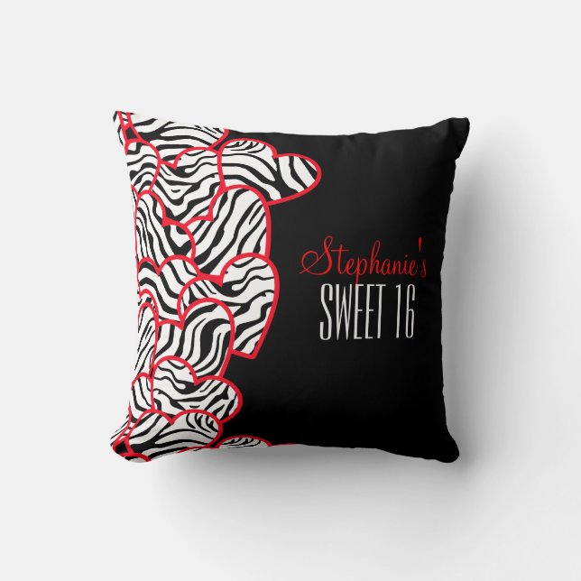 Coussin Rouge doux élégant 16 Zebra Heart Design Nom (Recto)