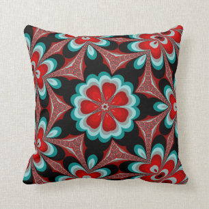 Coussin Rouge du pavot Turquoise et Fleur noire