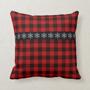 Coussin Rouge du pays, buffle noir plaid