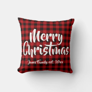 Coussin Rouge du pays, buffle noir plaid - Joyeux Noël