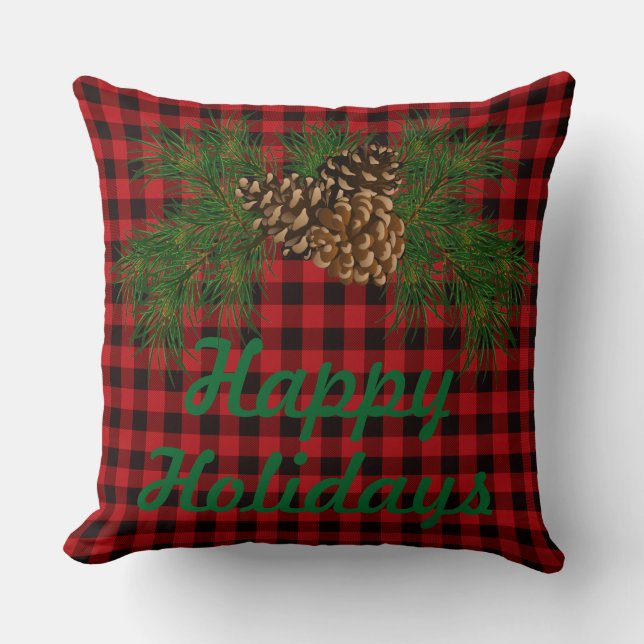 Coussin Rouge du pays, plaid de buffle noir, pinecone (Recto)