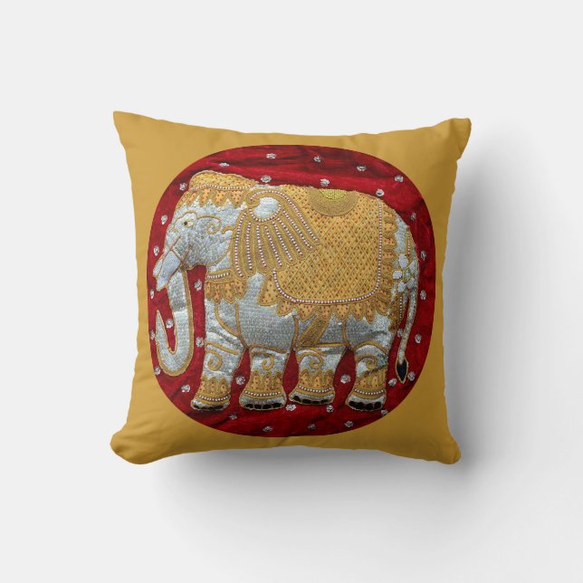 Coussin Rouge embelli et or d'éléphant d'Asie (Recto)