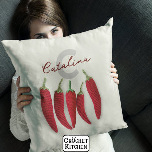 Coussin Rouge épicé Moderne Minimal Crochet Jalapeno Nom