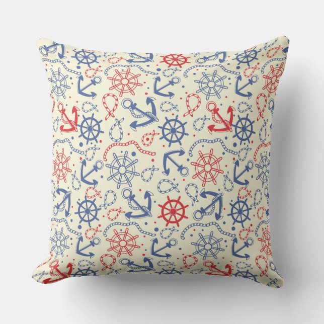 Coussin Rouge et arrière - plan de marine avec l'ancre (Recto)