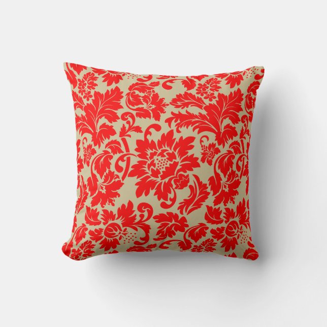 Coussin Rouge Et Beige, Vintage Damas Florales (Recto)
