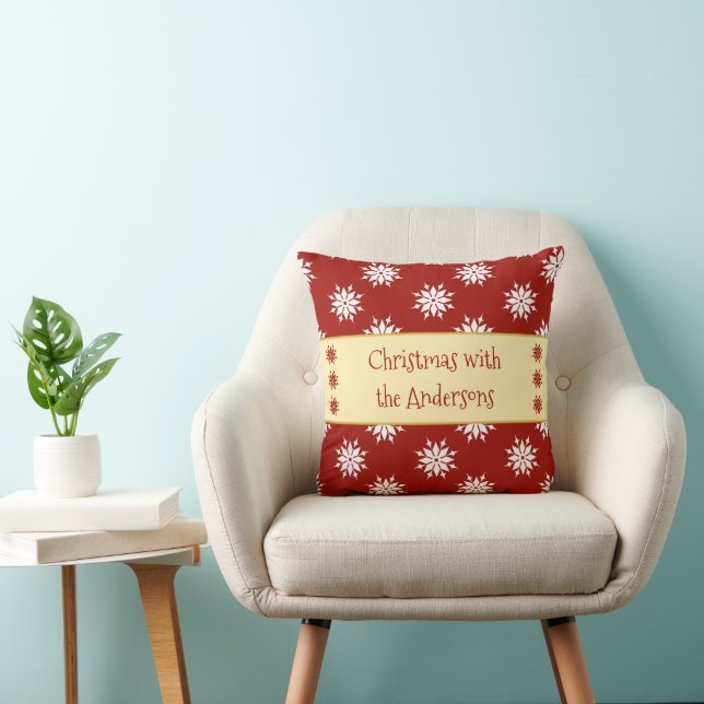 Coussin Rouge et blanc avec des flocons de neige et nom No (Chaise)