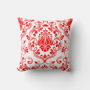 Coussin Rouge et blanc Damas motif floral élégant