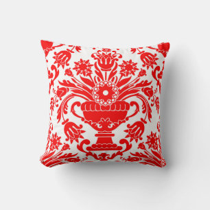 Coussin Rouge et blanc Damas motif floral élégant