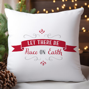 Coussin Rouge et Blanc Paix sur Terre Noël
