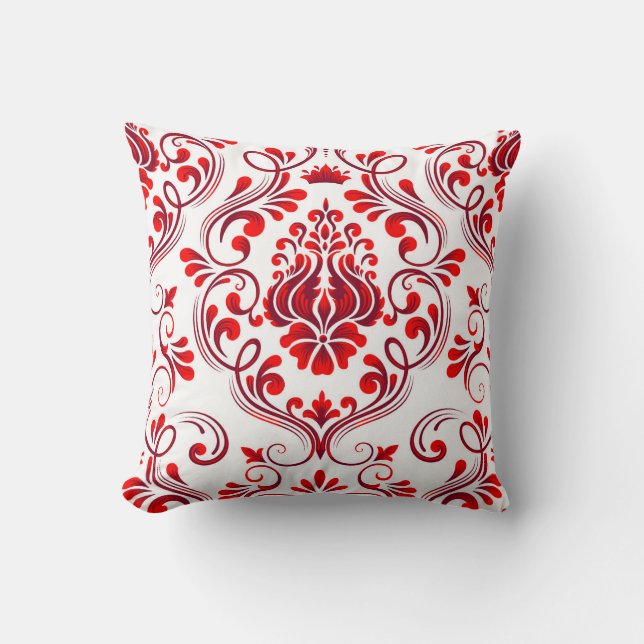 Coussin Rouge et Bourgogne Damas motif floral élégant (Recto)
