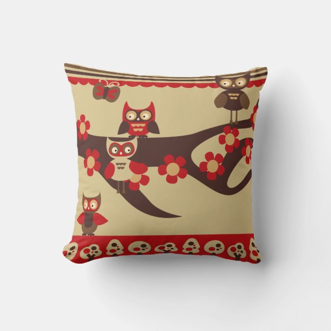 Coussin rouge et Brown de hiboux (Recto)