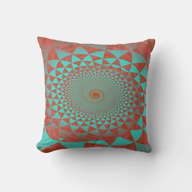 Coussin Rouge et carreau d'abrégé sur spirale de turquoise (Recto)