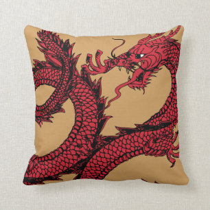 Coussin Rouge et dragon de Chinois d'or