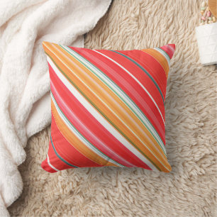 Coussin Rouge et jaune frais et vifs rayure et carreaux