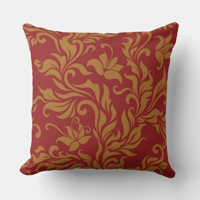 Coussin Rouge et motif floral d'or (Recto)