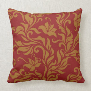 Coussin Rouge et motif floral d'or