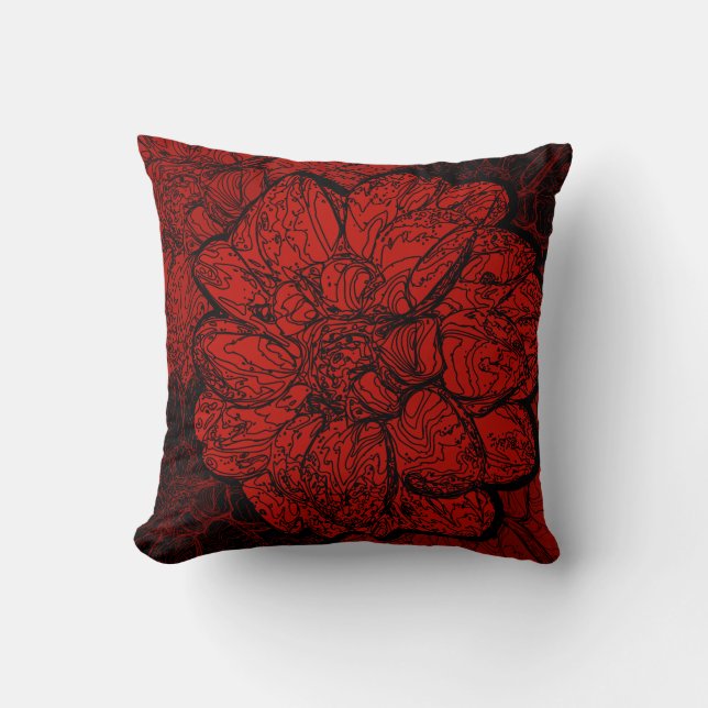 Coussin Rouge et noir Elegant Dahlia Floral (Recto)
