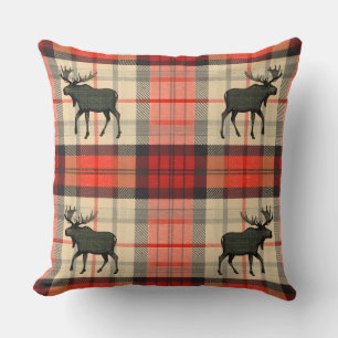 Coussin Rouge et noir Russe Moose Plaid Motif