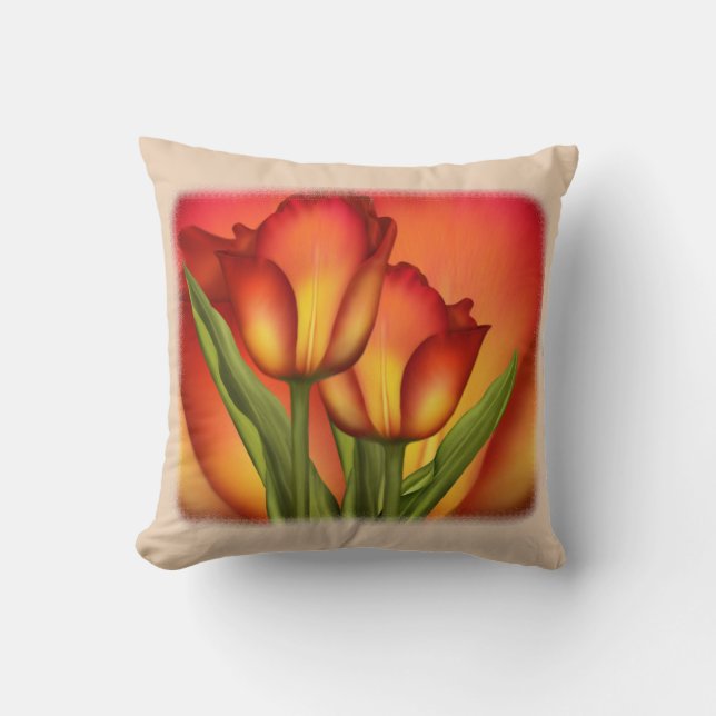 Coussin Rouge et tulipes d'or (Recto)