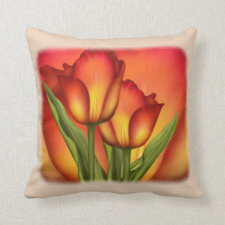 Coussin Rouge et tulipes d'or