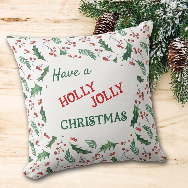 Coussin Rouge et vert Holly Jolly Motif de Noël (Créateur téléchargé)