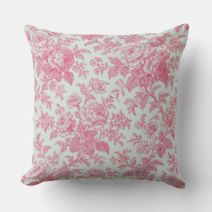 Coussin Rouge et vert menthe floral Toile de Jouy