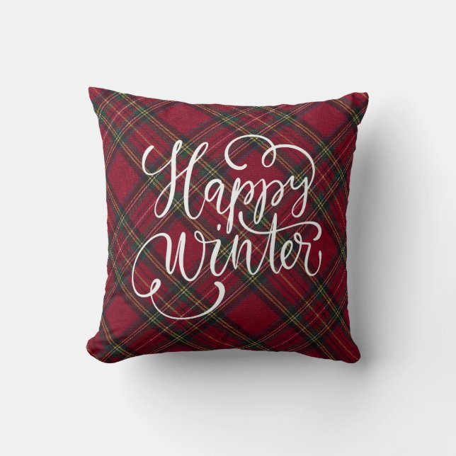 Coussin Rouge et vert plaid Happy Winter (Recto)