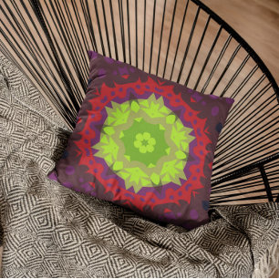 Coussin Rouge et violet vert fleur de Mandala