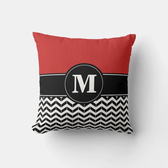 Coussin Rouge fait sur commande de Chevron de monogramme (Recto)
