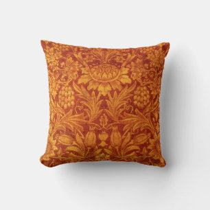 Coussin Rouge floral et jaune doré, design Wm Morris