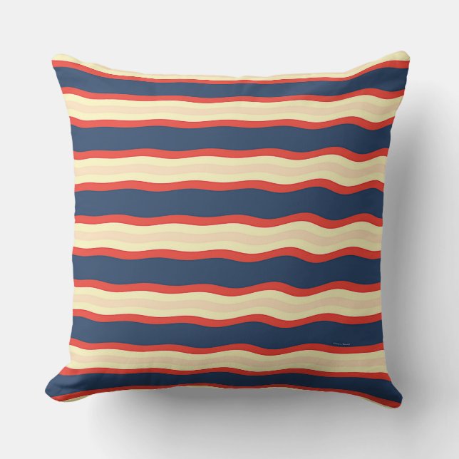 Coussin Rouge Foncé Bleu Crème Ondulé (Recto)