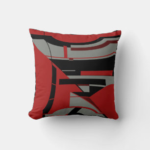 Coussin Rouge foncé Gris Noir Design Géométrique Contempor