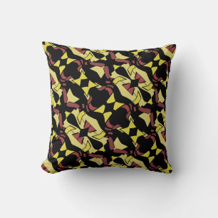 Coussin Rouge foncé jaune sur l'art diagonal noir Abstrait