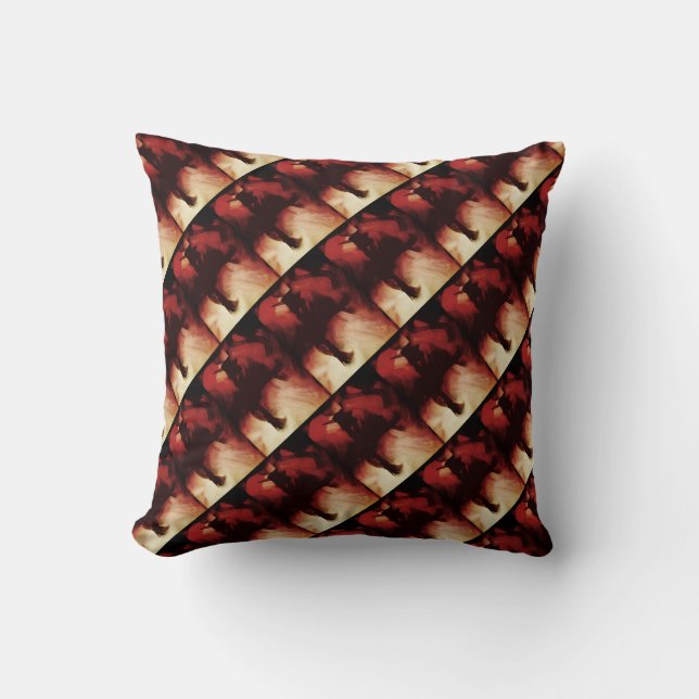 Coussin Rouge foncé Tan Batik Beige Batik Petits carreaux  (Recto)
