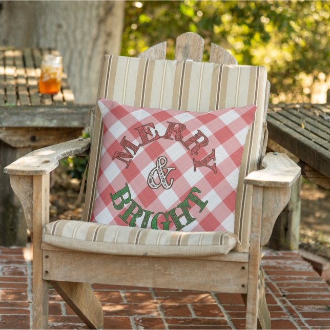 Coussin Rouge Fraise De Campagne Cottage Gingham Rayures (Chaise)