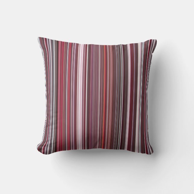 Coussin Rouge Framboise Sauvage, Rose et Bourgogne Rayé (Recto)
