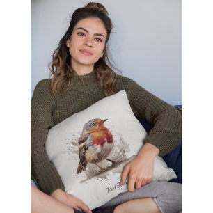 Coussin Rouge-gorge de jardin charmant, personnalisé
