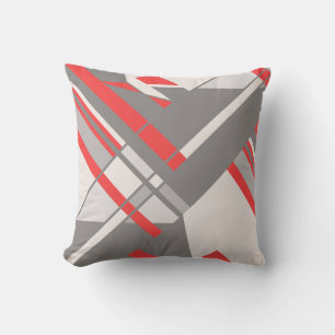 Coussin Rouge gris beige sur blanc Diagonal Résumé Design