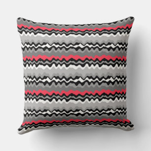 Coussin Rouge gris noir blanc horizontal rayures ondulées 
