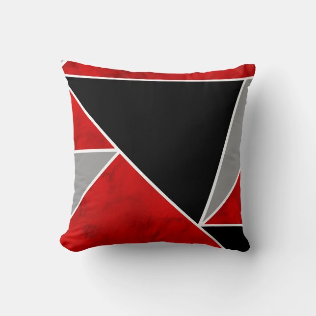 Coussin Rouge gris noir bloc de couleur géométrique (Recto)