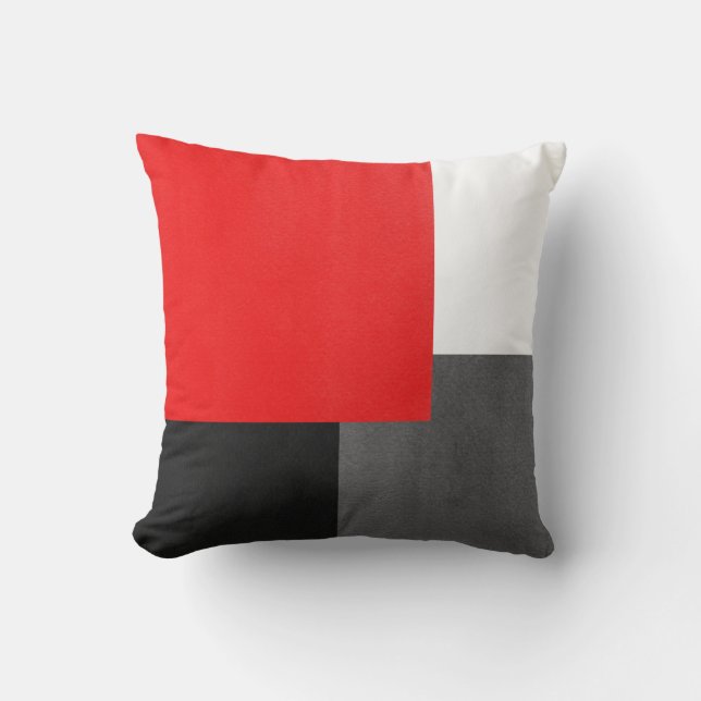 Coussin Rouge gris noir et blanc bloc géométrique (Recto)