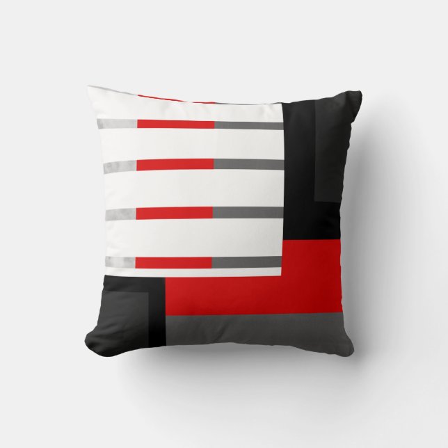 Coussin Rouge gris noir et blanc en bande (Recto)