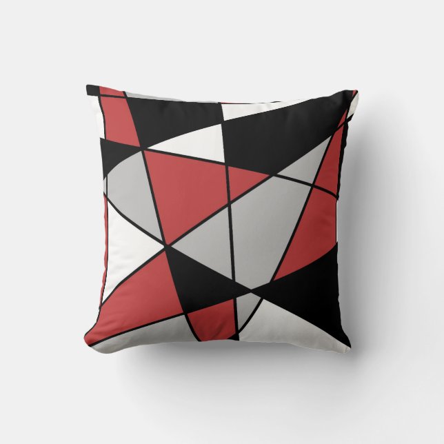 Coussin Rouge gris noir et blanc Motif géométrique moderne (Recto)