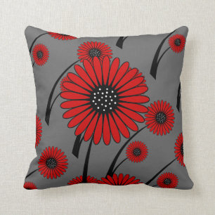 Coussin Rouge Gris Noir Floral Fleurs